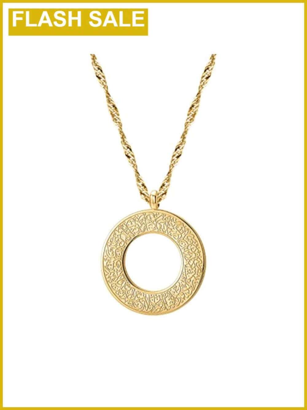 Qitian Islamic Allah Arabic Ayatul Kursi Pendant Necklace 45cm Stainless Steel
